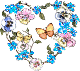 Gif animé coeur fleurs et papillon